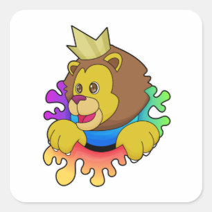Pegatina Cuadrada El león como rey con corona