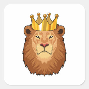 Pegatina Cuadrada El león como rey con corona