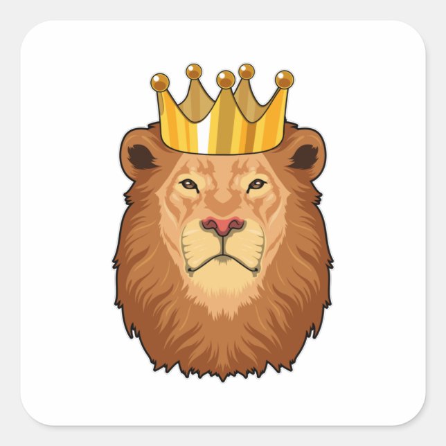 Pegatina Cuadrada El león como rey con corona (Anverso)