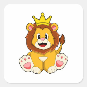Pegatina Cuadrada El león como rey con corona