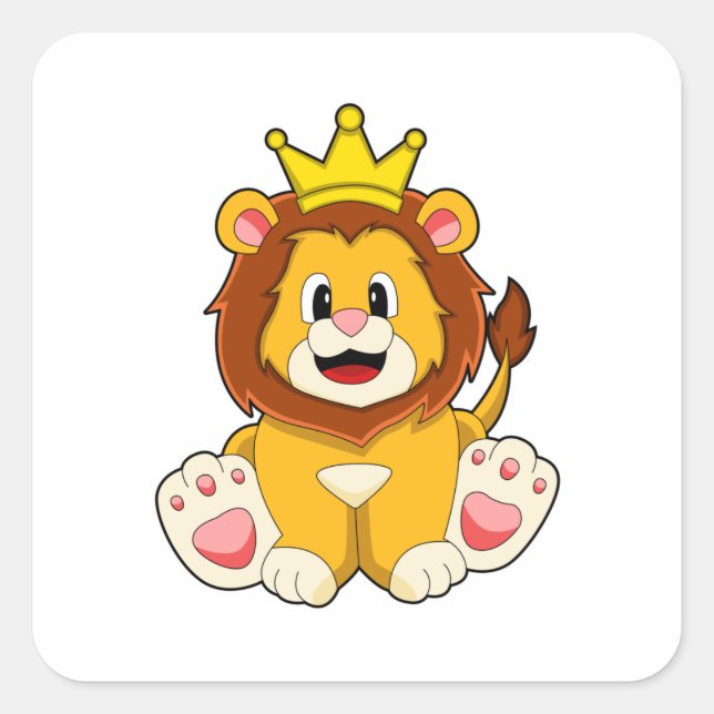 Pegatina Cuadrada El león como rey con corona (Anverso)
