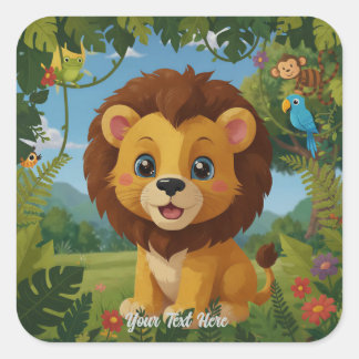 Pegatina Cuadrada El León Feliz y Sus Amigos de la Jungla