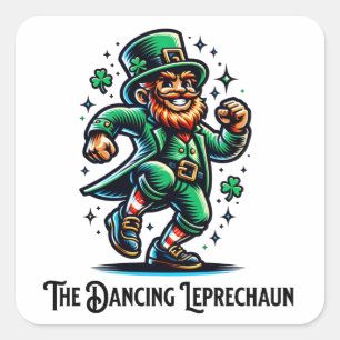 Pegatina Cuadrada El Leprechaun bailarín