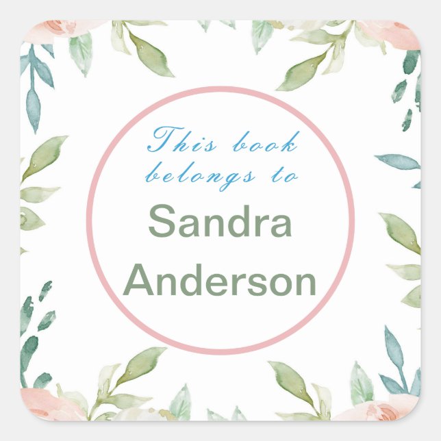 Pegatina Cuadrada El Libro Floral Moderno Pertenece Al Mensaje De No (Anverso)