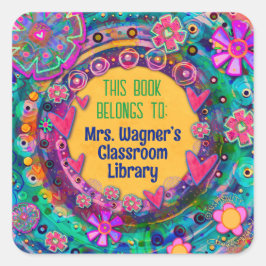 Pegatina Cuadrada El Libro Pertenece Al Personalizado Floral Squa De