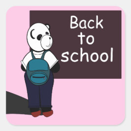 Pegatina Cuadrada El lindo oso panda listo para volver a la escuela