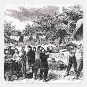 Pegatina Cuadrada El llevar del herido después del Antietam