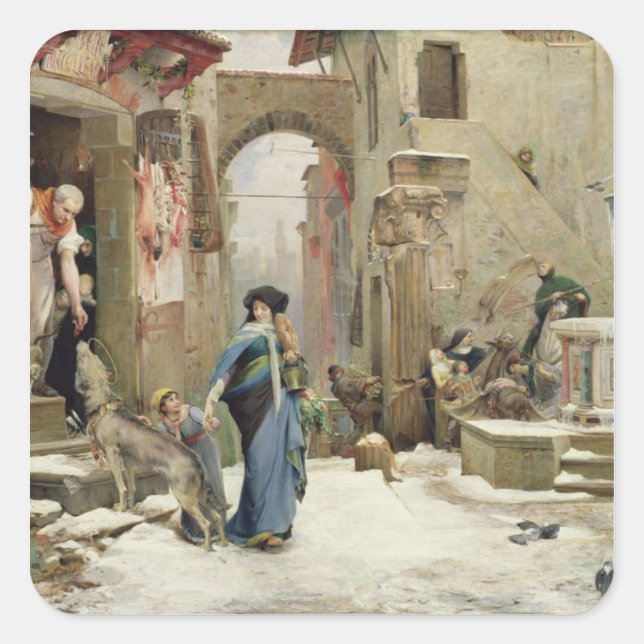 Pegatina Cuadrada El lobo de Gubbio, 1877 (Anverso)
