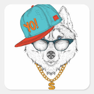 Pegatina Cuadrada El lobo de hip hop