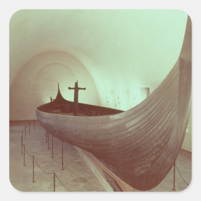 Pegatina Cuadrada El longship de Gokstad (madera) (Anverso)