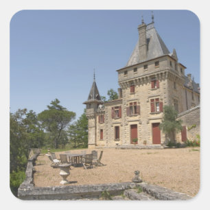 Pegatina Cuadrada El magnífico Chateau de Pressac y jardín