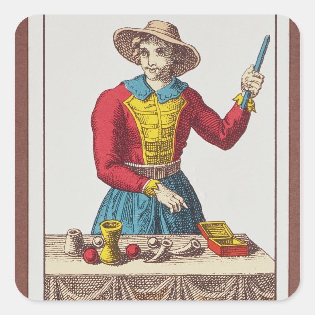 Pegatina Cuadrada El mago, siete cartas de tarot (Anverso)