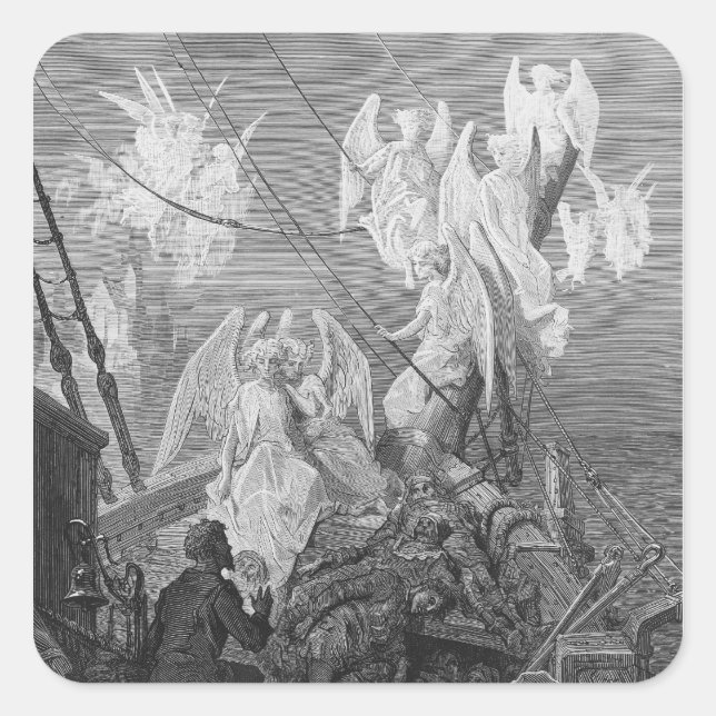 Pegatina Cuadrada El marinero ve la banda de los espíritus angélicos (Anverso)