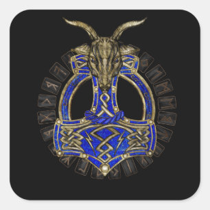 Pegatina Cuadrada El martillo de Thor - Oro y Lapis Lazuli