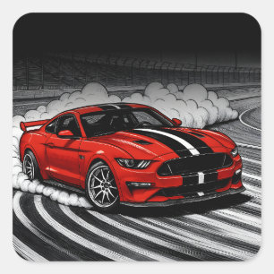 Pegatina Cuadrada El Mejor Coche de Drift Rojo Muscle