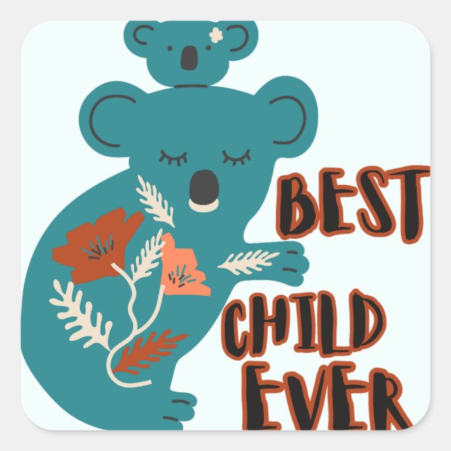 Pegatina Cuadrada El mejor niño del día de la madre de Koala (Anverso)