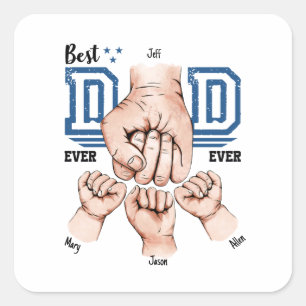 Pegatina Cuadrada El mejor papá Personalizado Fist Bump - Tres niños
