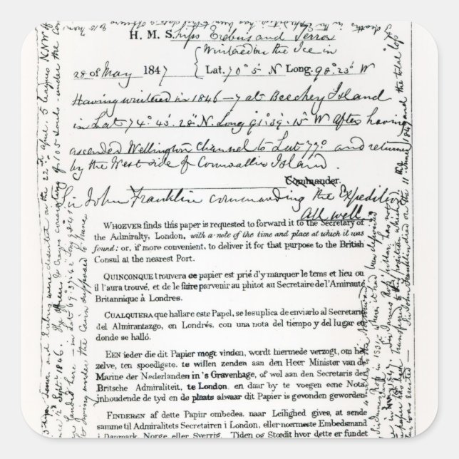 Pegatina Cuadrada El mensaje de John Franklin (Anverso)