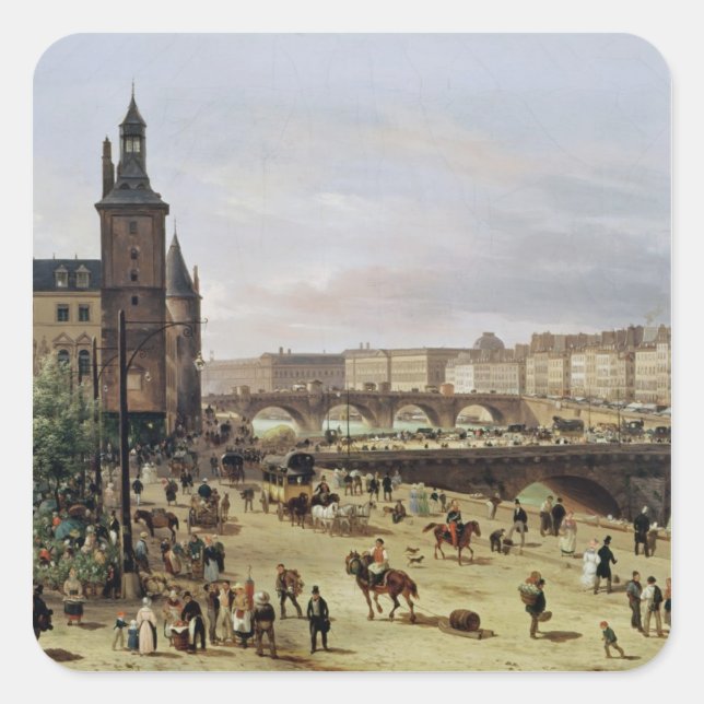Pegatina Cuadrada El mercado de las flores, 1832 (Anverso)