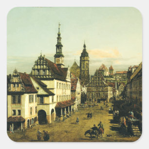 Pegatina Cuadrada El Mercado de Pirna por Bernardo Bellotto