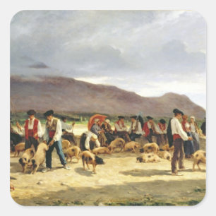 Pegatina Cuadrada El mercado del cerdo, 1875