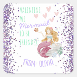 Pegatina Cuadrada El MERMAID personalizado de San Valentín en aula