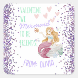 Pegatina Cuadrada El MERMAID personalizado de San Valentín en aula