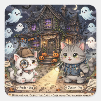 Pegatina Cuadrada El misterio de Halloween de Freda y Junior Detecti