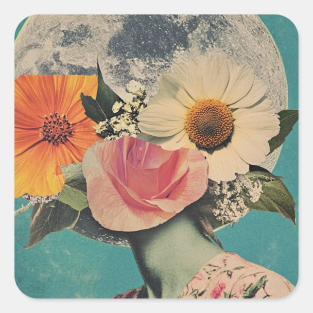 Pegatina Cuadrada El misterio que florece bajo la luna (Anverso)