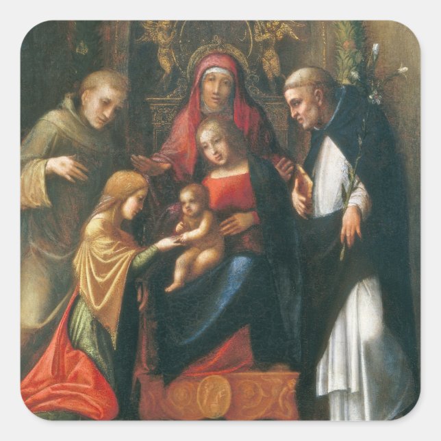 Pegatina Cuadrada El místico matrimonio de Santa Catalina (Anverso)