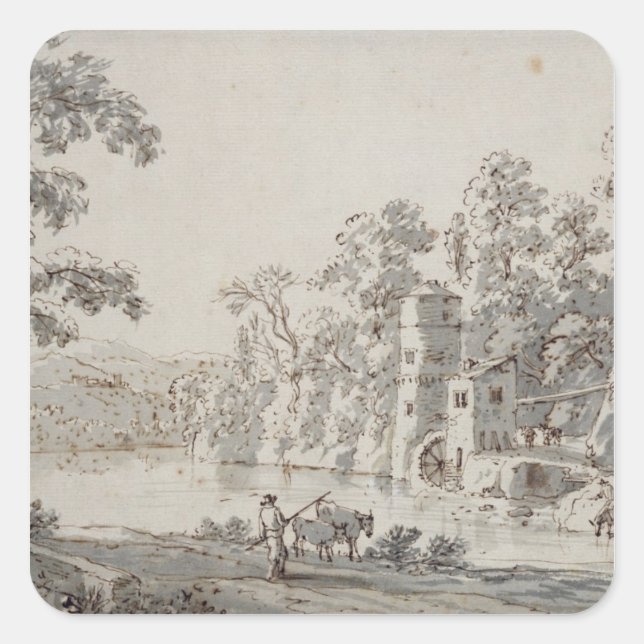 Pegatina Cuadrada El molino de agua del Ford (Anverso)