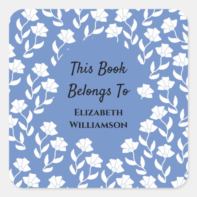 Pegatina Cuadrada El Monograma Floral de retorno de libro pertenece  (Anverso)