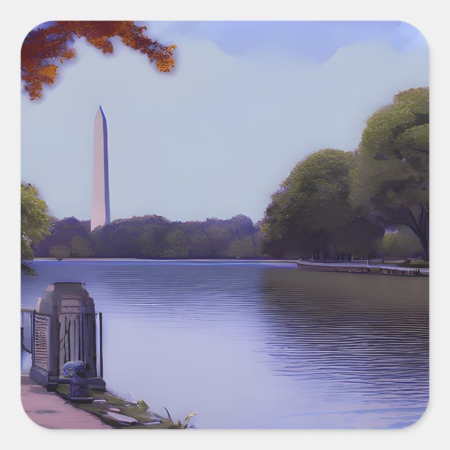 Pegatina Cuadrada El Monumento Nacional en Washington D.C. (Anverso)
