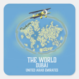 Pegatina Cuadrada El Mundo Dubai Emiratos Árabes Unidos mapa