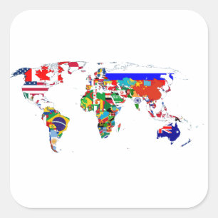 Pegatina Cuadrada El mundo en banderas