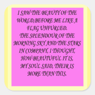 PEGATINA CUADRADA EL MUNDO ES HERMOSO POEMAS LIBROS CARTAS