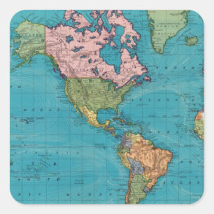 Pegatina Cuadrada El mundo, la proyección de Mercator