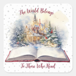 Pegatina Cuadrada El Mundo Pertenece A Quienes Leen Copos De Nieve