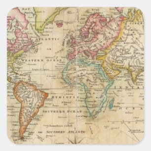 Pegatina Cuadrada El mundo sobre la proyección de Mercator
