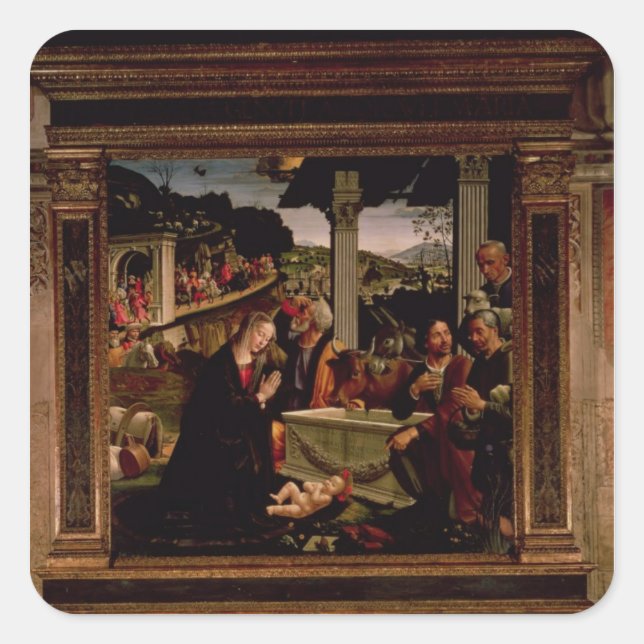 Pegatina Cuadrada El nacimiento de Cristo (Anverso)