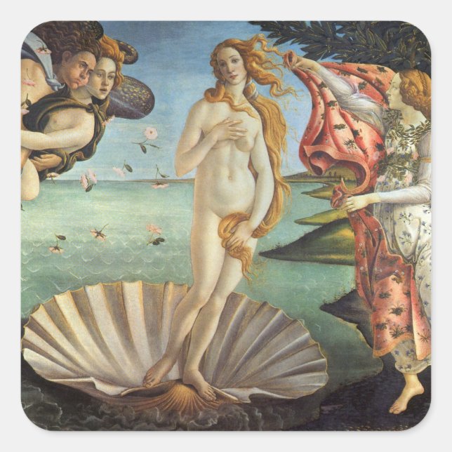 Pegatina Cuadrada El nacimiento de Venus por Sandro Botticelli (Anverso)