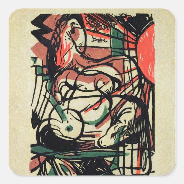 Pegatina Cuadrada El nacimiento del caballo, 1913 (Anverso)