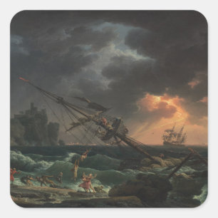 Pegatina Cuadrada El Naufragio por Claude-Joseph Vernet
