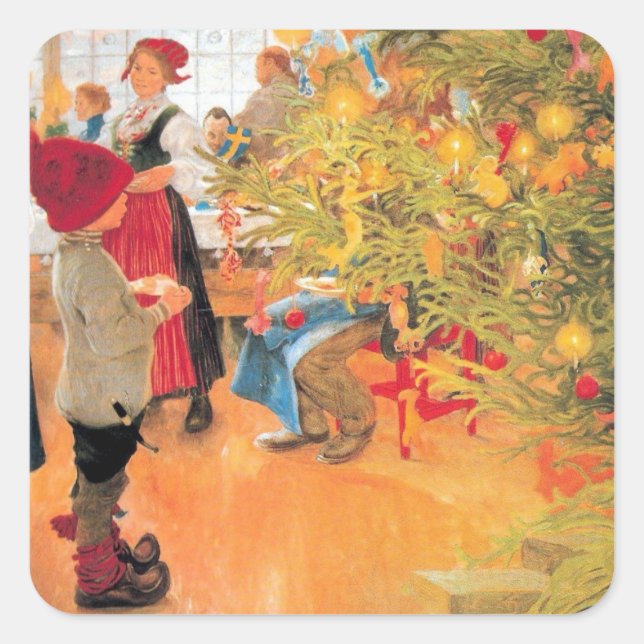 Pegatina Cuadrada El Navidad vuelve a mirar el árbol (Anverso)