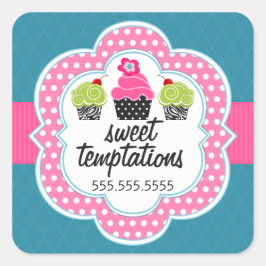 Pegatina Cuadrada El negocio de panadería de pasteles Verde azulados