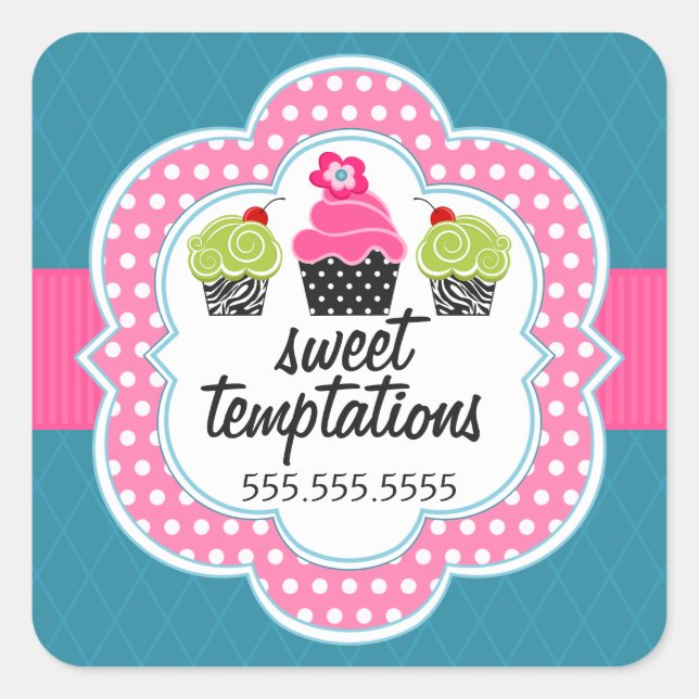 Pegatina Cuadrada El negocio de panadería de pasteles Verde azulados (Anverso)