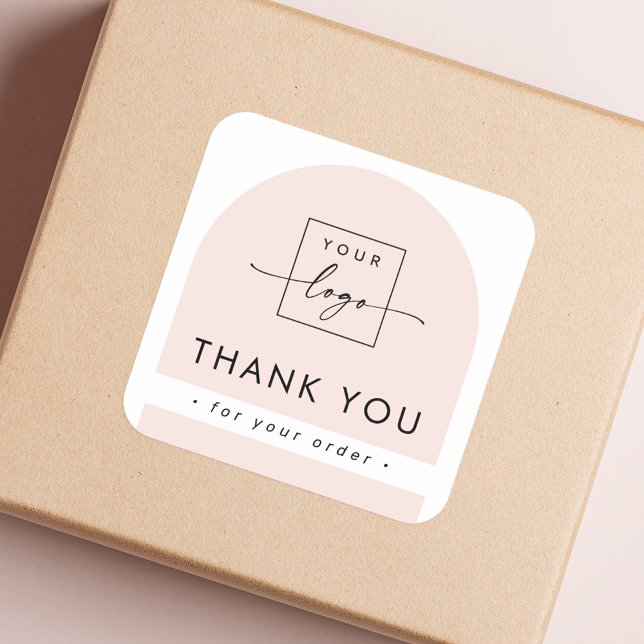 Pegatina Cuadrada El negocio del arco rosa claro gracias (Light blush pink arch business thank you square sticker)