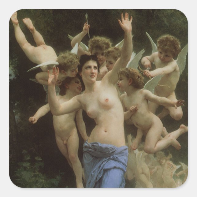 Pegatina Cuadrada El Nido de Avispas de William Adolphe Bouguereau (Anverso)