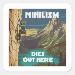 Pegatina Cuadrada El Nihilismo muere aquí, escalando el rock