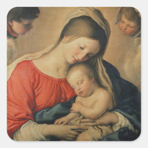 Pegatina Cuadrada El niño Cristo durmiente (aceite en lienzo)